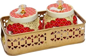 Luxury Finish Metal Pichwai <b>Jar</b> with Tray Classic Design <b>Decorative</b> Storage <b>Jar</b> for Home Decor Temple and Festive Gift - Product Image 6