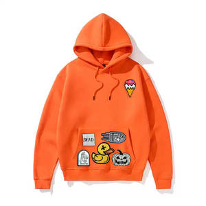 Streetwear Oversized <b>Pullover</b> Hoodie Custom Chenille Embroidery Patch Towel Terry <b>Mens</b> Hoodie Button Detail Wholesale - Product Image 5