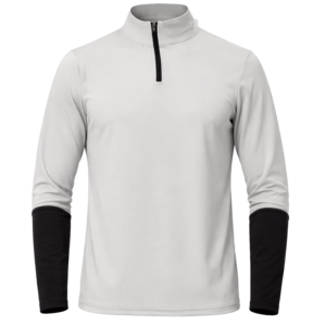 Haut à manches longues pour homme, col montant, fermeture éclair, évacuation de l'humidité, gris clair uni, coupe classique, toutes saisons - Product Image 1