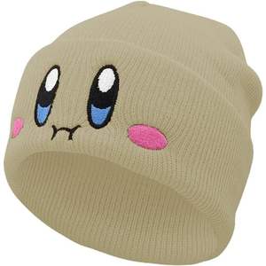 Gorro de Cachemira Beige con estampado de Anime de Kirby, gorro de invierno a la moda con logotipo bordado personalizado para bebés, escena de playa - Product Image 5