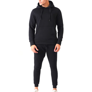 Men's Black Hoodie Sweatshirt <b>Set</b> Solid Color Casual Cotton Fleece Breathable Embroidered Joggers Winter Wear OEM Service - Product Image 1