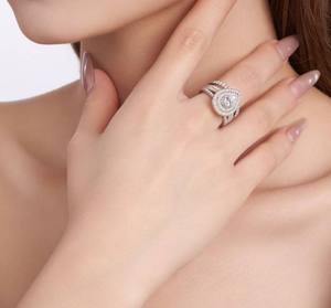 Anillo de Compromiso con Doble Halo de Plata de Ley S925, Certificado IGI, Corte Pera, con Incrustaciones de Diamantes Cultivados en Laboratorio, para Mujer, Oro de 14k - Product Image 1