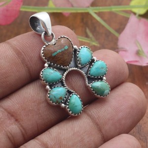 Pendentif Naja en turquoise naturelle et argent sterling 925, fait main, turquoise boulder, fer à cheval, bijoux vintage bohèmes pour femmes, vente en gros - Product Image 5