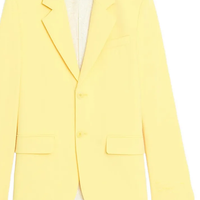 Blazer sur mesure OEM pour femme grande taille, col cranté, deux boutons, jaune uni, manches longues, style bureau/sororité, vente en gros