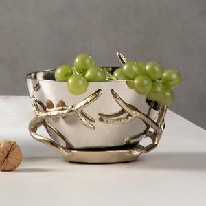 Elegant <b>Gold</b> & Silver Finish Serving <b>Bowl</b> | Handcrafted Aluminum & Stainless Steel <b>Decorative</b> Fruit Snack <b>Bowl</b> - Product Image 3