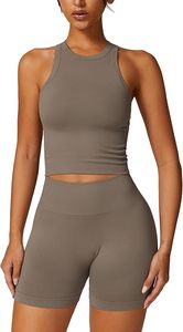 QBGJTD Conjuntos Deportivos para Mujer, Top sin Tirantes, Pantalones Cortos Deportivos a la Cintura Media, Conjuntos para Gimnasio, Yoga, Correr, Ropa de Trabajo - Product Image 5