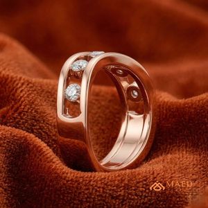 Anillo de Moissanita Redondo con Cinco Piedras, Banda Abierta Dividida, Oro Rosa, Anillo de Boda para Mujer, Joyería Fina, Diseño de Lujo, Premium - Product Image 4