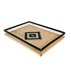 Plateau rectangulaire décoratif en bambou noir et naturel, plateau de service en forme de diamant, plateau à nourriture pour la décoration et le rangement à la maison - Product Image 2