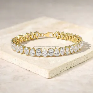 Luxury Pear Cut Diamond Tennis <b>Bracelet</b> in Yellow Gold, Elegant Statement Wrist Jewelry for Women, Bridal Party Gift, Sparkling - Product Image 4
