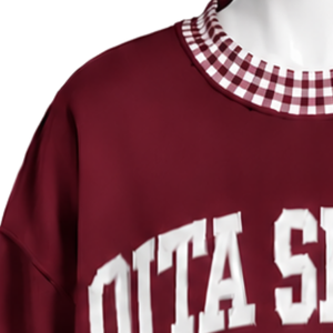 Sweat-shirt à col rond surdimensionné pour homme, couleur bordeaux, avec bordure à carreaux, manches longues, imprimé graphique, pull décontracté, streetwear - Product Image 5