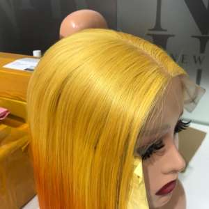 Perruque Bob Ombre Jaune Citron/Orange Extensions de Cheveux Raides, Cheveux Humains Vietnamiens - Product Image 5
