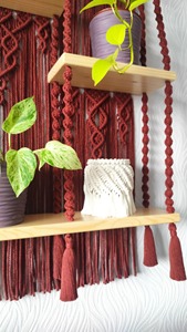 Red Wine Color Macrame Wall Hanging Storage Shelf For Perfumes <b>Small</b> Bottles And Accessories Multi Purpose Shelf From India - Product Image 3