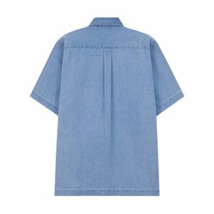 LD8163.1 Camisa de Mezclilla Casual de Manga Corta para Hombre, Transpirable, Ecológica, con Cuello Alto, Estilo Minimalista, Diseño Tonal Elegante - Product Image 4