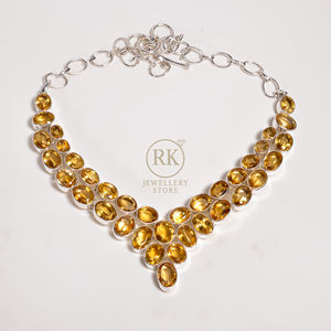 Collier en argent sterling 925 avec citrine, fait main, collier statement, collier en pierre jaune, collier en pierre taillée, bijou cadeau en citrine - Product Image 5