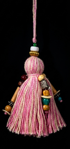 Bohemian Pink Fabric Tassel Keychain With Beads For Entryway Decor - Product Image 3