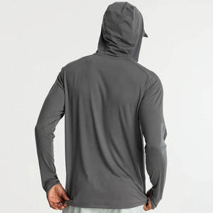 Chemise de pêche à manches longues pour homme, grise, à capuche, protection UV, performance UPF 50, couleur unie, pull-over - Product Image 4