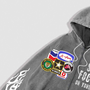 Hoodie unisexe oversize en molleton bouclette 100% coton délavé, imprimé sérigraphié personnalisé, style streetwear, avec fermeture éclair, pour l'hiver - Product Image 4
