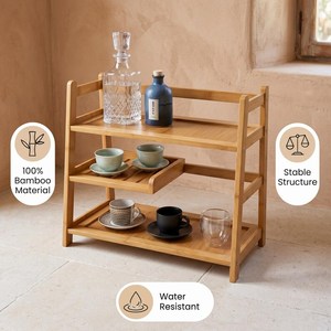 Modern Double Tier Wooden <b>Storage</b> <b>Rack</b> With Metal Frame For <b>Kitchen</b> Spice And Fruit Organization Standing Type Durable counter - Product Image 5