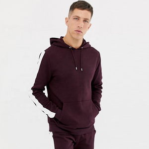 Sweat-shirt à capuche bordeaux pour homme, manches longues, couleur unie, survêtement décontracté avec poches latérales, fermeture à cordon, coupe classique - Product Image 1