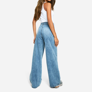 High Waist Womens Wide Leg <b>Denim</b> Jeans Pleated Loose Baggy Blue Pants Light Wash <b>Stretch</b> Trousers - Product Image 2