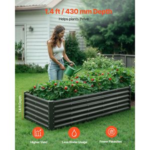 Fioriera Rialzata da Esterno in Metallo Zincato 6 x 3 x 1,4 piedi, Grande Vaso per Piante con Fondo Aperto, Modello INS - Product Image 2