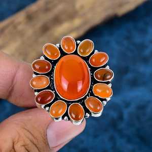 Wholesale Handmade 925 Sterling Silver Natural Carnelian Cluster <b>Ring</b> Opaque Gemstone Flower <b>Statement</b> <b>Rings</b> For Women Bulk - Product Image 6