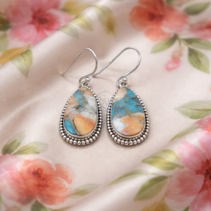 Boucles d'oreilles pendantes en cuivre turquoise naturel, argent sterling 925, plaqué or rose et or jaune, bijoux bohèmes faits à la main pour elle - Product Image 1