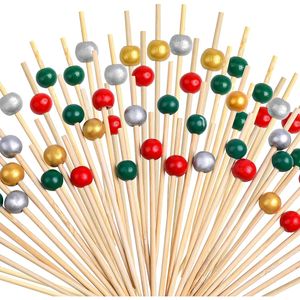 200 Pezzi Stuzzicadenti Natalizi Verdi e Rossi in Bambù con Perline per Antipasti, Frutta e Decorazioni per Torte per Feste - Product Image 1