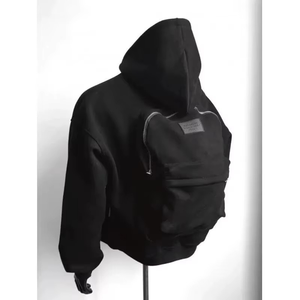 Men's <b>Black</b> Hooded Sweatshirt With <b>Backpack</b> Pocket Regular Fit Casual Solid Color French Terry Knitted Autumn Wear - Product Image 1