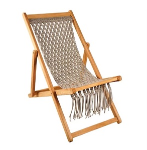 Chaise longue en teck moderne de style industriel, avec coussin en macramé, pliable, pour terrasse extérieure, utilisation en cour - Product Image 5