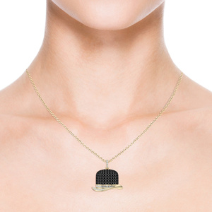 Pendentif Chapeau Haut-de-forme en Diamant Noir Naturel, Design Classique, Cadeau d'Anniversaire, Bijou pour Fête de Mariage, Or 10K-18K, Argent Plaqué Rhodium - Product Image 3