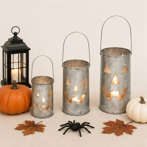 Set of 3 Galvanized Metal Jack-o-<b>Lantern</b> Pumpkin Decorative Halloween <b>Candle</b> Holder <b>Lanterns</b> Indoor Outdoor Party Home Decor - Product Image 6
