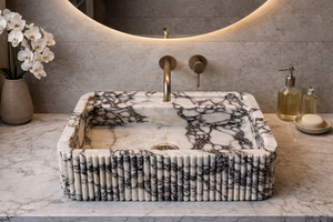 Natural Calacatta Marble Vessel Sink Luxury Stone Modern Rectangle Eco-Friendly Handmade Bathroom <b>Basin</b> Countertop - Product Image 2