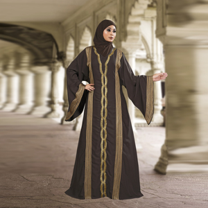 Abaya islamique modeste Nida pour l'Aïd, col en V, broderies, panneaux ornés, élégante, fluide, manches longues, longueur au sol, vêtements pour femmes - Product Image 2