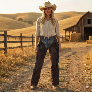 Pantalones de montar de cuero genuino para mujer con flecos y cierre de cremallera, transpirables y de ajuste relajado para equitación - Product Image 1