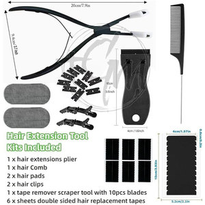 Kit d'outils de pose d'extensions capillaires de qualité supérieure : pinces, aiguilles de tirage, outils à boucles, clips et perles pour application professionnelle en salon - Product Image 2