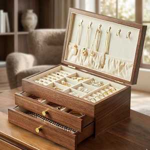 Solid Wood Multi Tier Jewelry <b>Box</b> Premium Organizer Storage Case for Earrings Necklaces Bracelets & High-End Jewelry <b>Box</b> - Product Image 3