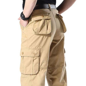 Pantalon cargo pour homme, taille élastique, plusieurs poches, en toile, coupe droite, respirant, poids moyen, style vêtements de travail - Product Image 4