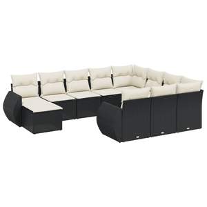 Grand ensemble de canapés de jardin modulaires en polyrotin blanc crème, noir et crème, d'excellente durabilité - Product Image 2