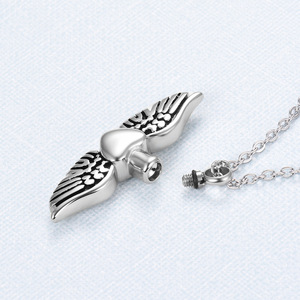 Collier en acier inoxydable avec ailes d'ange et cœur pour cendres, pendentif commémoratif, bijou souvenir pour hommes et femmes - Product Image 3