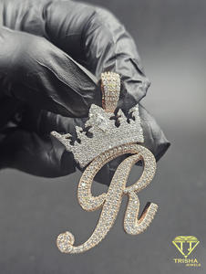 Moissanite Diamond R Initial Crown Pendant <b>Iced</b> <b>Out</b> Hip Hop <b>Chain</b> Custom Letter Necklace Luxury Jewelry Gift - Product Image 2