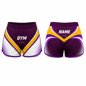 Shorts de sport pour femmes MEGAMAPLE, taille haute, color block, avec cordon de serrage, respirant, tricoté, imprimé, en spandex et polyester, 180g - Product Image 1