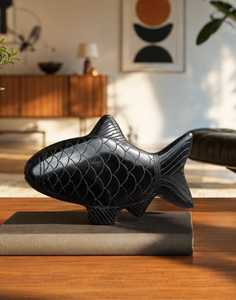 Escultura de Pez de Obsidiana Negra Natural, Tallada a Mano, Piedra Volcánica Pulida, Figura Decorativa, Regalo de Feng Shui para el Hogar u Oficina - Product Image 2