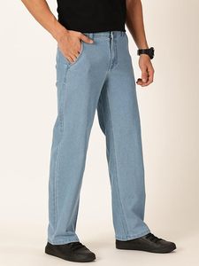 Jean en denim décontracté et élégant pour homme, coupe ample à jambe large, bleu délavé clair, 100 % coton, écologique, résistant à la décoloration, taille mi-haute - Product Image 6