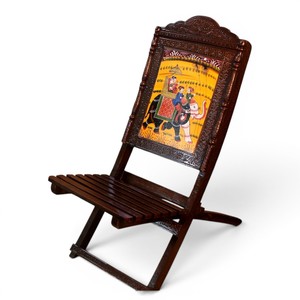 Handcrafted Wooden Painted Mehrap Chair | Traditional Decorative Folding Accent Chair for Home Decor - Product Image 4