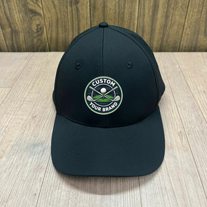 Casquette de golf imperméable perforée personnalisée, casquette sportive à 5 panneaux en polyester, visière incurvée, logo en caoutchouc PVC, casquettes de baseball du Vietnam - Product Image 1