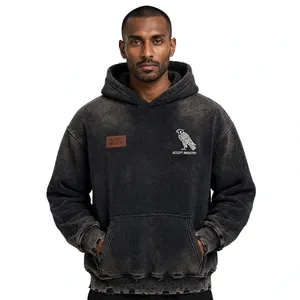 Hoodie ample en polaire personnalisé, délavé à l'acide, effet soleil, vintage et vieilli, avec broderie faucon - Product Image 3