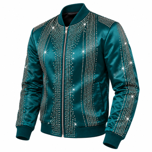 Chaquetas de Satén con Pedrería para Hombre, Chaqueta Bomber Brillante con Cristales y Lentejuelas, Estilo Hip Hop, Ropa de Calle para Fiesta - Product Image 2