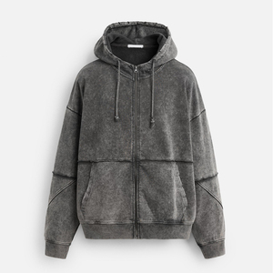 Sudaderas con diseño de cremallera y lavado ácido para niños, fabricación profesional, sudadera informal con cremallera y bolsillo frontal - Product Image 1