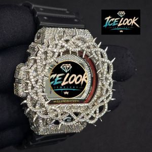 นาฬิกาข้อมือควอตซ์อะนาล็อกสุดหรู ดีไซน์ Ice Look หน้าปัดทรงสี่เหลี่ยมประดับเพชรเทียม สายสีดำ เหมาะสำหรับสตรีทแวร์ - Product Image 2